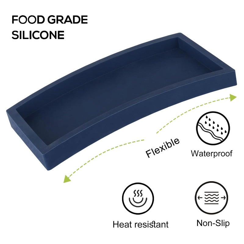 Heagoale Bathroom Tray, Small Vanity Tray Silicone Soap Dish Sponge Holder Kitchen Sink Organizer Bathroom Accessories for Countertop, Toilet, Shower, Large, Dark Blue - Image 4